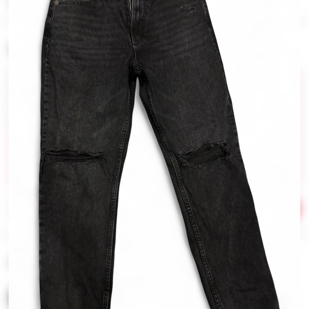 Zara Black Straight Leg Jeans with Knee Rips